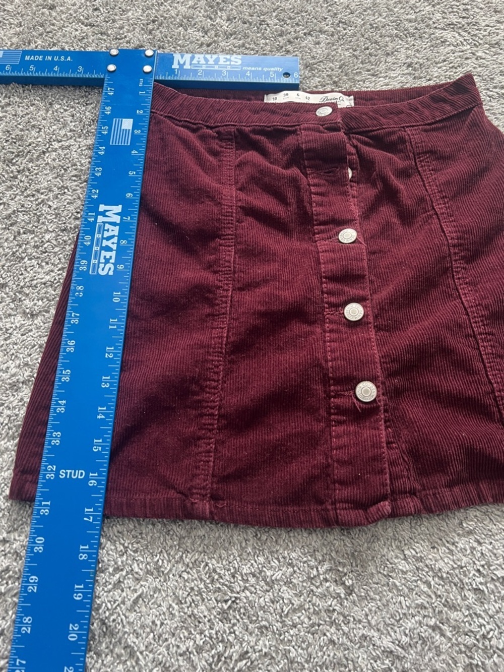 Denim Co. Women’s Burgundy Red Corduroy Button-Front Mini Skirt - Size 6 - Picture 5 of 6